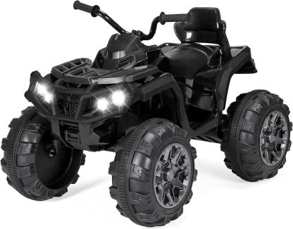 Best Choice Products 12V ATV eléctrico para niños de 4 ruedas con audio Bluetooth, velocidad máxima de 3.7 mph, neumáticos con banda de rodadura, faros LED, radio, color negro