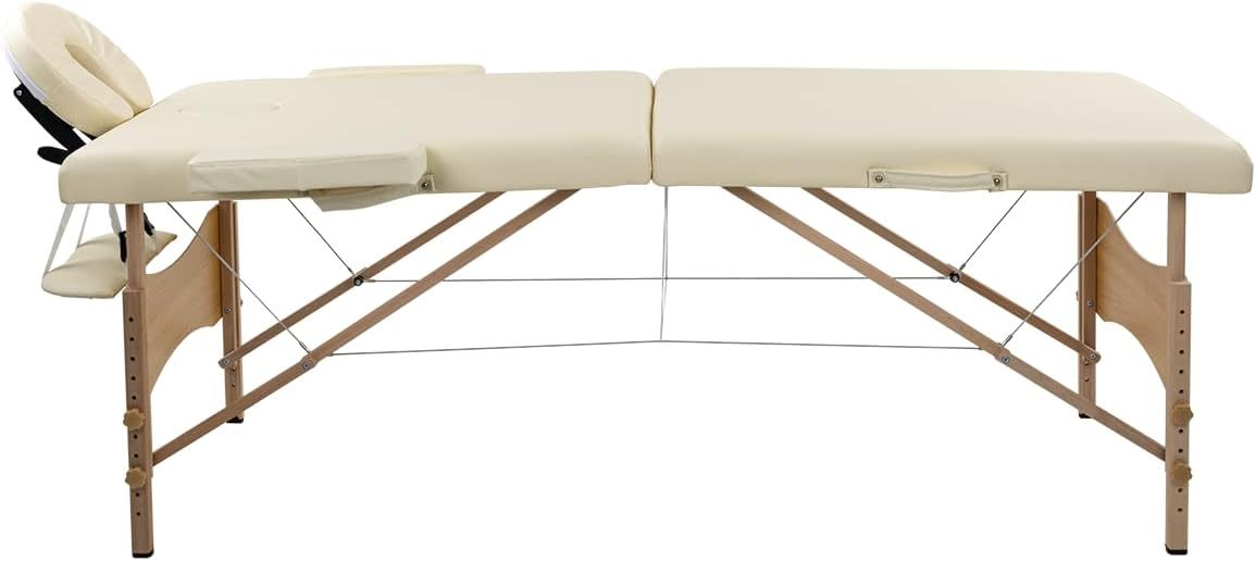LUXZEN - Cama para Masajes Portatil Plegable Profesional con Estuche y Altura Ajustable Camilla Fisioterapia Ideal para Tatuar SPA Quiropraxia o Facial (Extra Grande 85cm Ancho) (Beige)