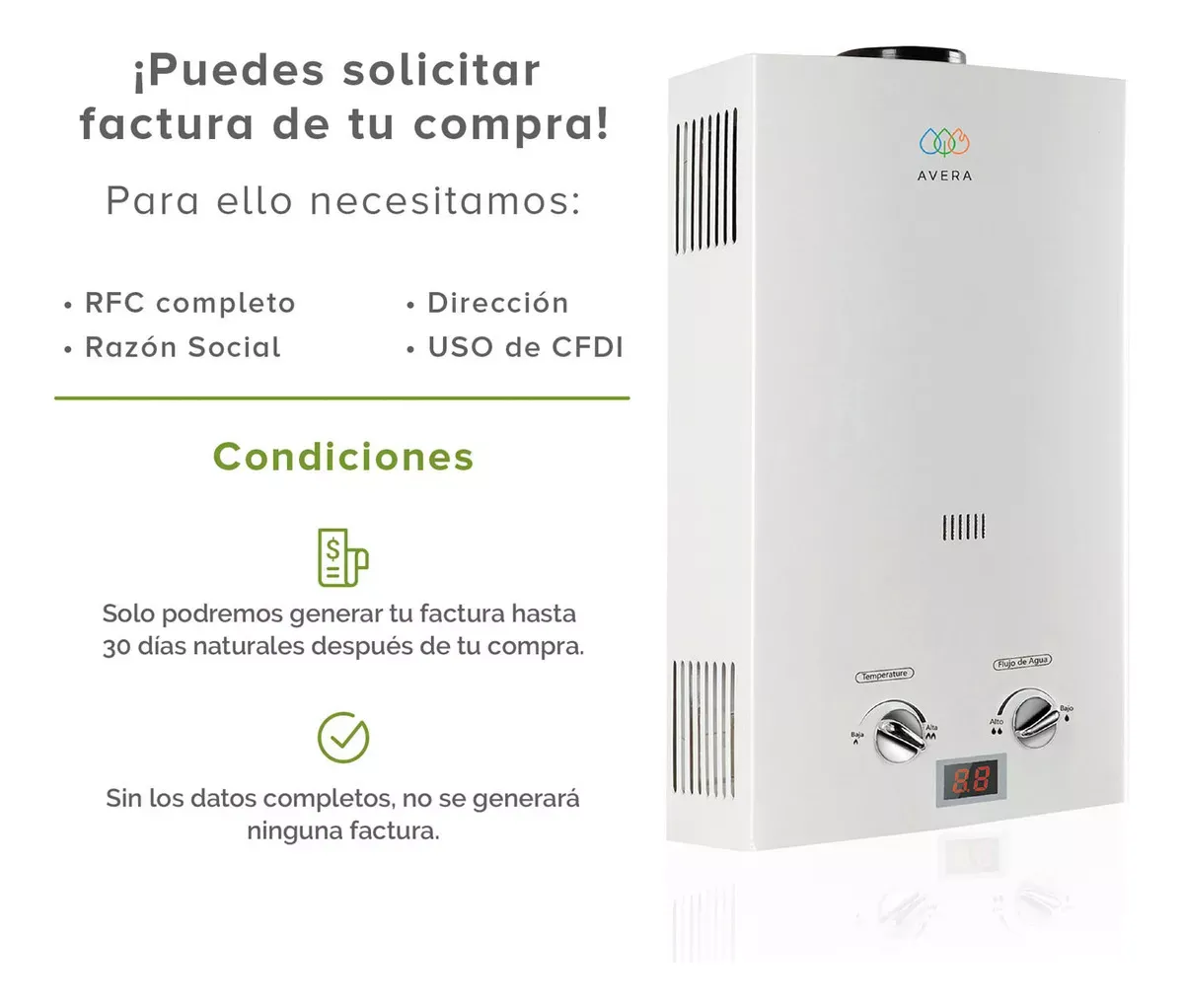 Avera Calentador de agua/ Boiler de paso C6L A gas Blanco GLP