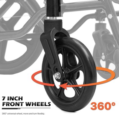Monicare - Silla de ruedas para adultos con reposapiés abatible y frenos de mano con cierre de bucle, silla de rueda de asiento de 17.5 pulgadas, rueda trasera de 15 pulgadas, ligera, ultraligera,