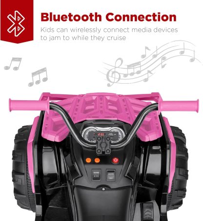 Best Choice Products 12V ATV eléctrico para niños de 4 ruedas con audio Bluetooth, velocidad máxima de 3.7 mph, neumáticos con banda de rodadura, faros LED, radio, color negro