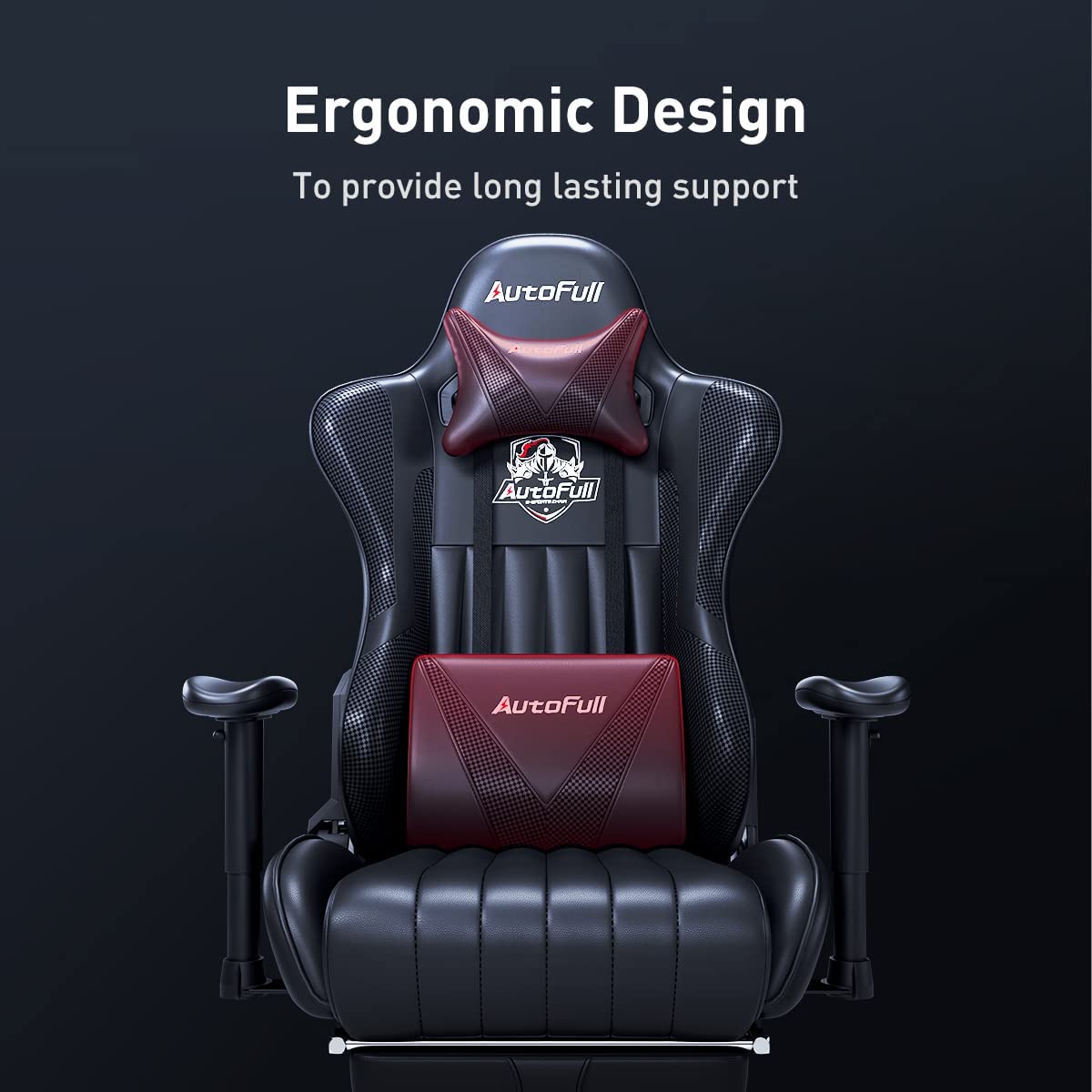 AutoFull Silla Gaming Ergonómica Silla de Oficina Silla Gamer Cuero de PU Silla de Escritorio,Altura e inclinación Ajustables,Soporte Lumbar y reposapiés,Negro