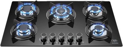 AVERA Parrilla de gas 3 quemadores Premium, Superficie de vidrio templado 60 cm, Soportes Hierro fundido, Encendido Electronico, Estufa Empotrable para Gas LP y Natural, Incluye espreas | VT3