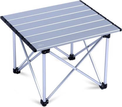 iClimb mesa de camping ultraligera, compacta, plegable con bolsa de transporte (Verde reforzado - L)