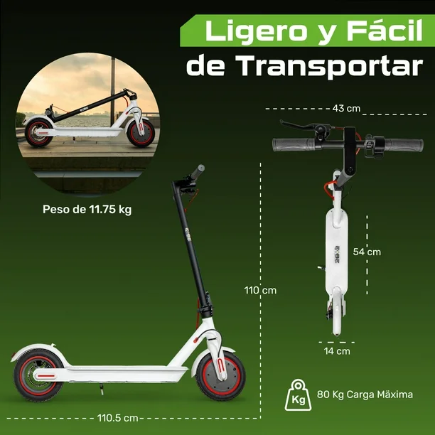 Scooter Eléctrico Monopatin Plegable E-Be 30km Luz Led 350w Blanco