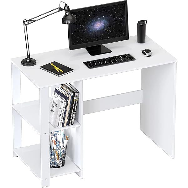 computadora para computadora con estantes, color blanco