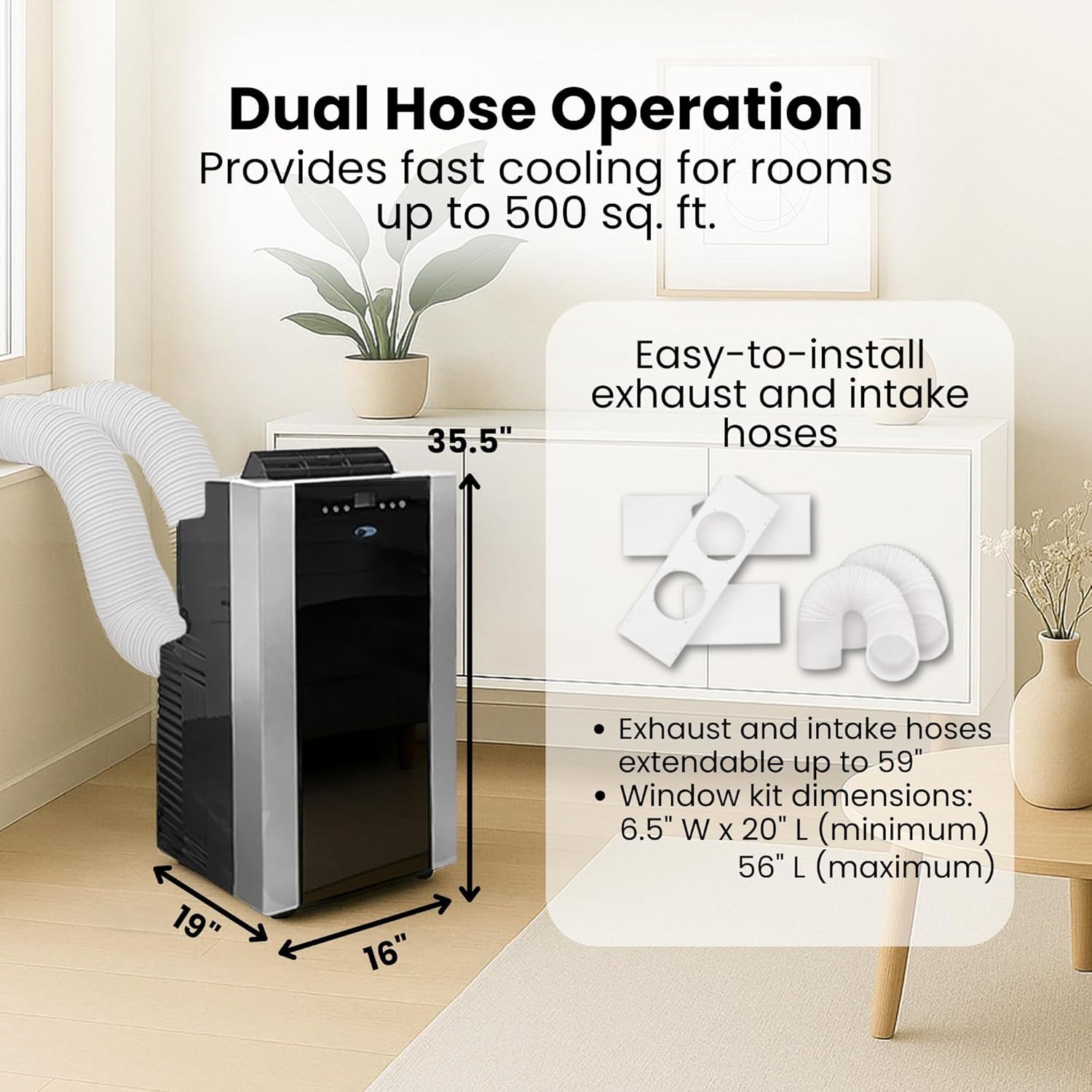 Whynter - Aire Acondicionado portátil con Manguera Dual de 14,000 BTU, Respetuoso con el Medio Ambiente, con Bolsa de Almacenamiento, Color Negro, Platinum and Black, 1