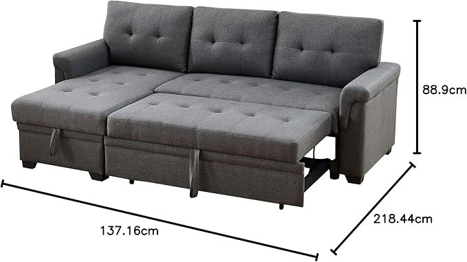 Lilola Home Lucca Sofá seccional Reversible, sillón de Almacenamiento, Cama extraíble, salón en Forma de L, Gris Acero, Lino