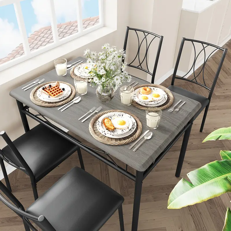 Juego de mesa de comedor para 4 personas, juego de mesa y sillas de comedor de cocina de 5 piezas, juego de muebles de mesa de comedor, adecuado para apartamentos de cocina