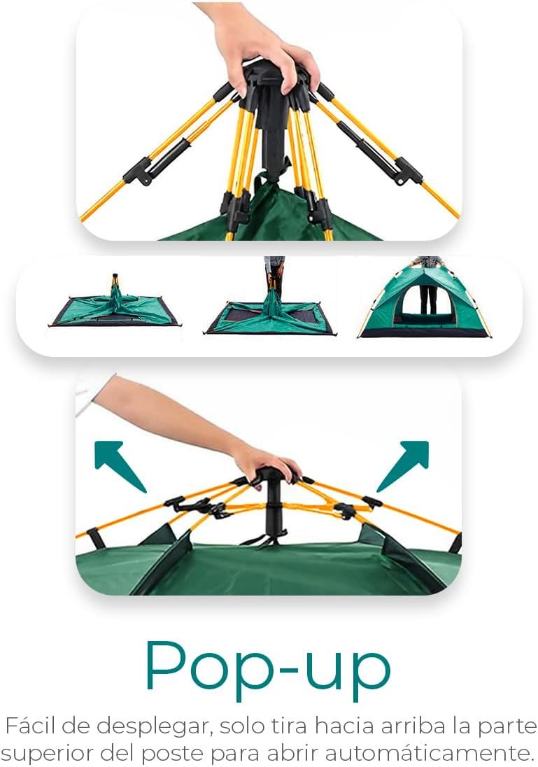 Raganet, Casa de Campaña para 3/4 Personas, Carpa Plegable de 2 Entradas, Tienda de Camping de 180cm X 140cm, Material Impermeable, Armado Sencillo, Bolsa de Almacenamiento