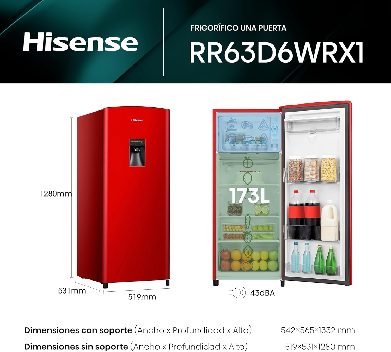 Hisense RR63D6WBX Refrigerador 6.3 Pies con Dispensador de Agua Negro