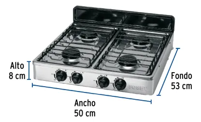 Parrilla Inox 4 Quemadores Con Tanque De Gas Y Accesorios Plateado
