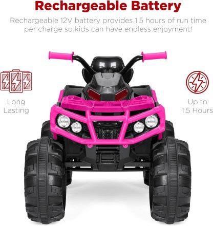 Best Choice Products 12V ATV eléctrico para niños de 4 ruedas con audio Bluetooth, velocidad máxima de 3.7 mph, neumáticos con banda de rodadura, faros LED, radio, color negro