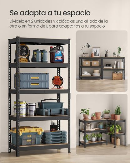 SONGMICS Estantería de Almacenamiento de 5 Niveles, Montaje sin Tornillos, Estantes Ajustables, 45 x 90 x 180 cm, Marrón Rústico y Negro MGLR450BZ02.