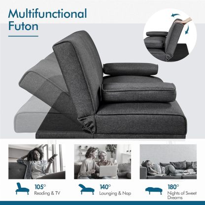 Yaheetech - Sofá cama convertible de tela de lino reclinable, con portavasos y reposabrazos extraíbles, soporta 350 kg
