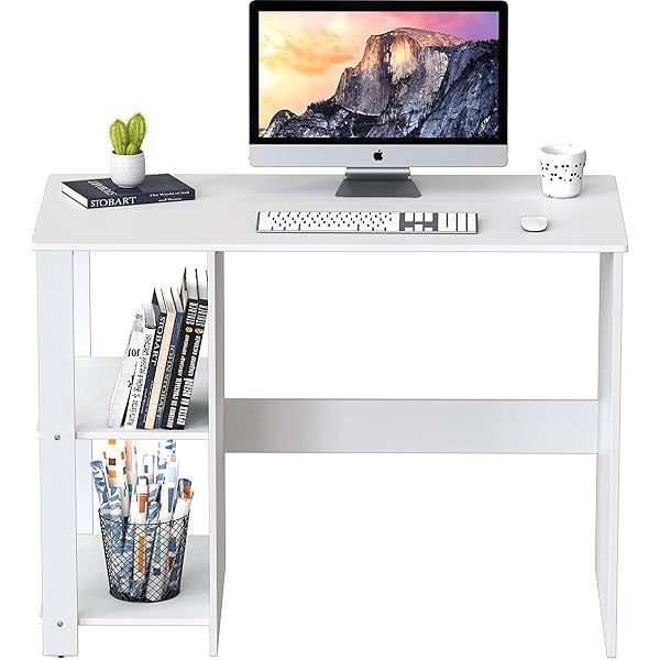 computadora para computadora con estantes, color blanco
