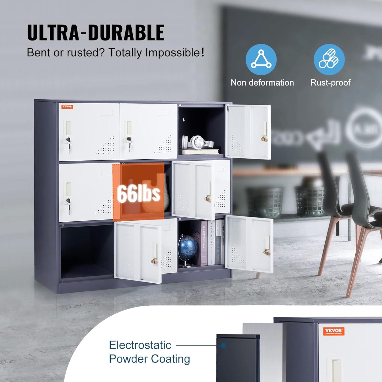 Metal Storage Cabinet with Wheels, 75'' Locking Steel Storage Cabinet with 2 Magnetic Doors and 4 Adjustable Shelves for Office, Garage, Home