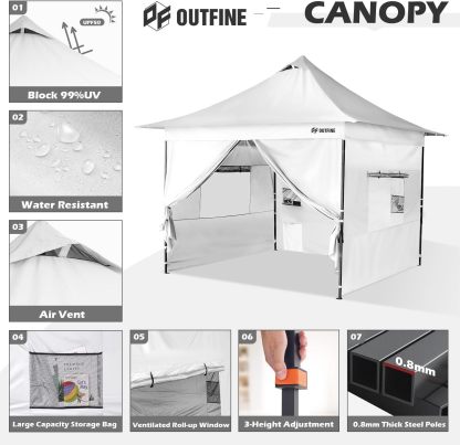 Toldo comercial resistente emergente de 12 x 12" en la parte superior y 10 x 10" en la base, marco de metal reforzado con cables de acero, bolsa con ruedas, paredes laterales x4, bolsas de arena x4, estacas para carpa x8