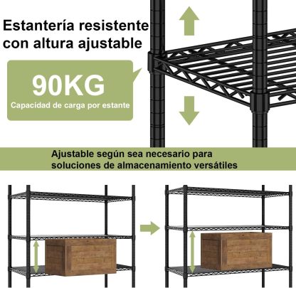 Solerconm Estante de Almacenamiento de Metal de 5 Niveles, Rack Organizador, Gran Capacidad,Uso Rudo, Estante Organizador Ajustable Multiusos,para Cocina,Garaje,Supermercado