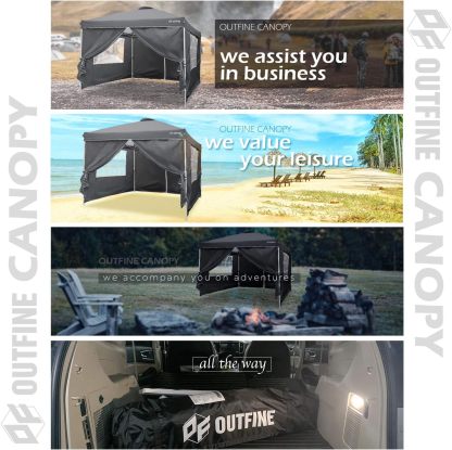 OUTFINE - Toldo desplegable de 10 x 10 pies, para cenador instantáneo, totalmente impermeable, toldos para fiestas al aire última intervensión con 4 paredes laterales extraíbles, estacas x 8, cuerdas x 4 (negro, 10 x 10 pies)