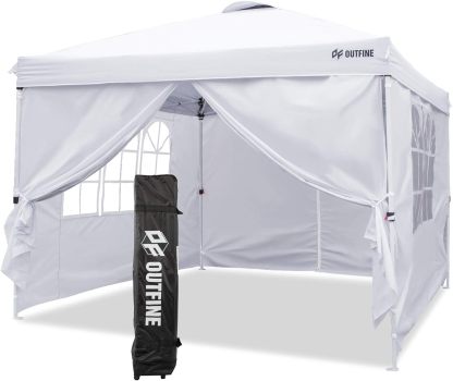 OUTFINE - Toldo desplegable de 10 x 10 pies, para cenador instantáneo, totalmente impermeable, toldos para fiestas al aire última intervensión con 4 paredes laterales extraíbles, estacas x 8, cuerdas x 4 (negro, 10 x 10 pies)