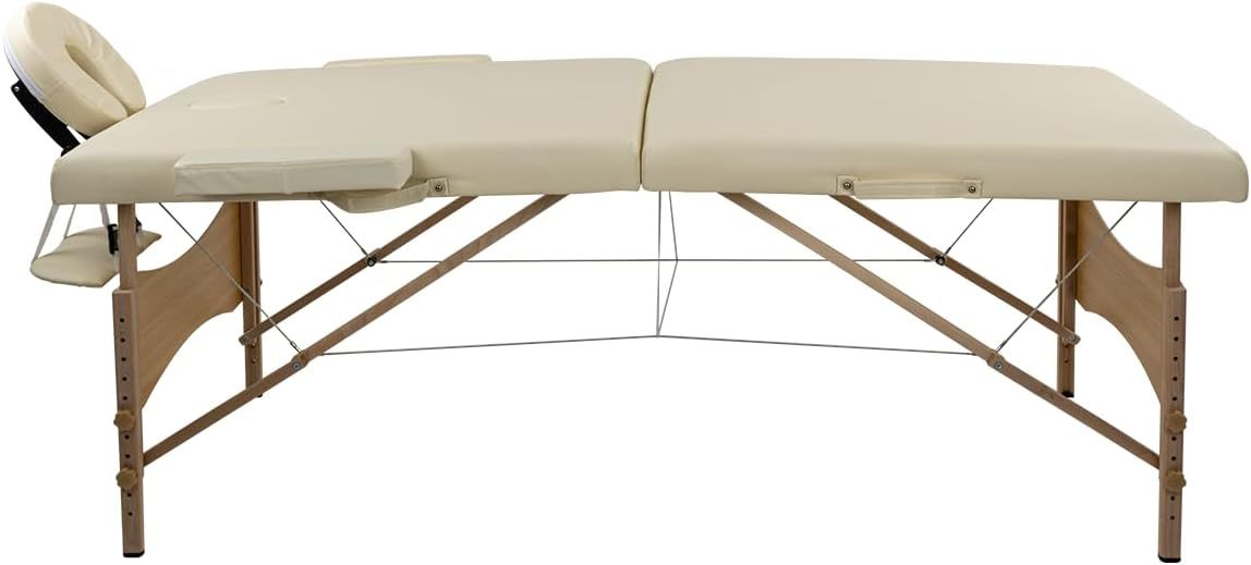 LUXZEN - Cama para Masajes Portatil Plegable Profesional con Estuche y Altura Ajustable Camilla Fisioterapia Ideal para Tatuar SPA Quiropraxia o Facial (Extra Grande 85cm Ancho) (Beige)