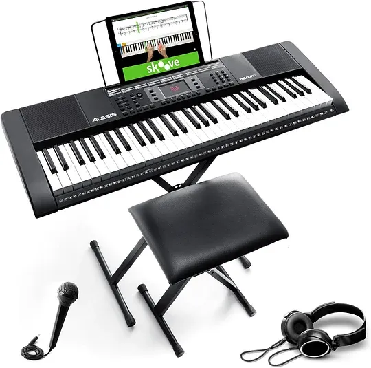 Alesis Melody 61 - Piano eléctrico con 61 teclas, Teclado Musical con altavoces, audífonos, micrófono, soporte para piano, atril y taburete