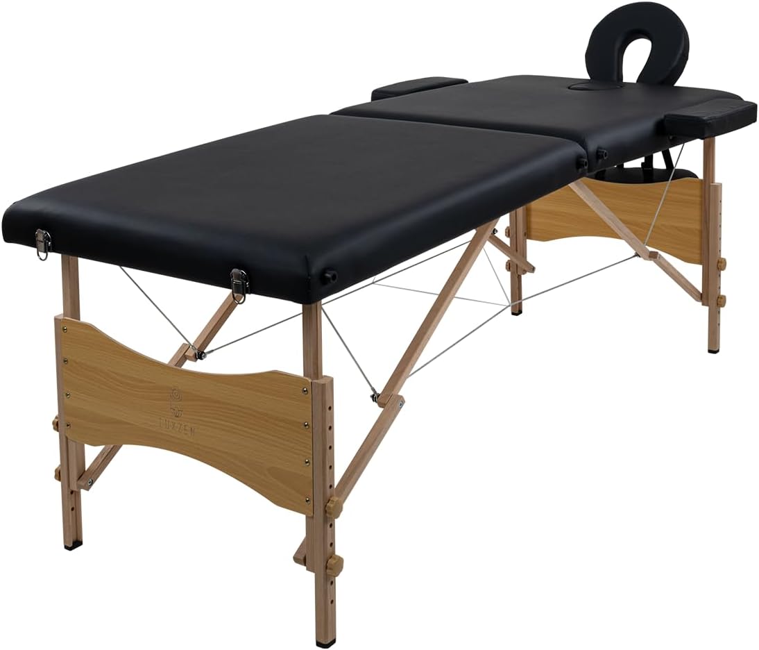 LUXZEN - Cama para Masajes Portatil Plegable Profesional con Estuche y Altura Ajustable Camilla Fisioterapia Ideal para Tatuar SPA Quiropraxia o Facial (Extra Grande 85cm Ancho) (Beige)