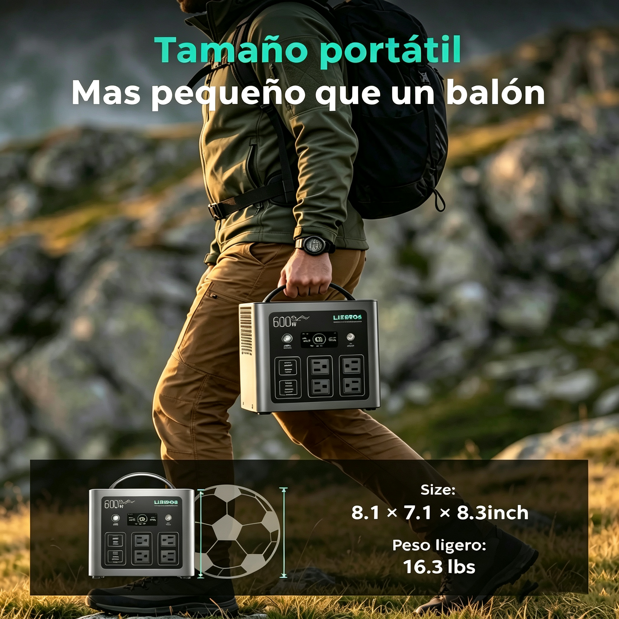 Estación de energía portátil LIBRIDS C600: respaldo para el hogar, camping y cortes de luz; generador solar con batería LiFePO4 de 640 Wh, 8 puertos y carga ultrarrápida (0-80 % en 1 hora); fuente de energía de emergencia, ideal para viajes, autocaravanas