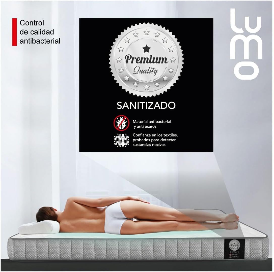 LUMO HOME Colchones Premium de Memory Foam Brinda Frescura al Dormir Anti Ácaros de Grosor Transpirable e Hipoalergénico Blanco (23 cm, Matrimonial)