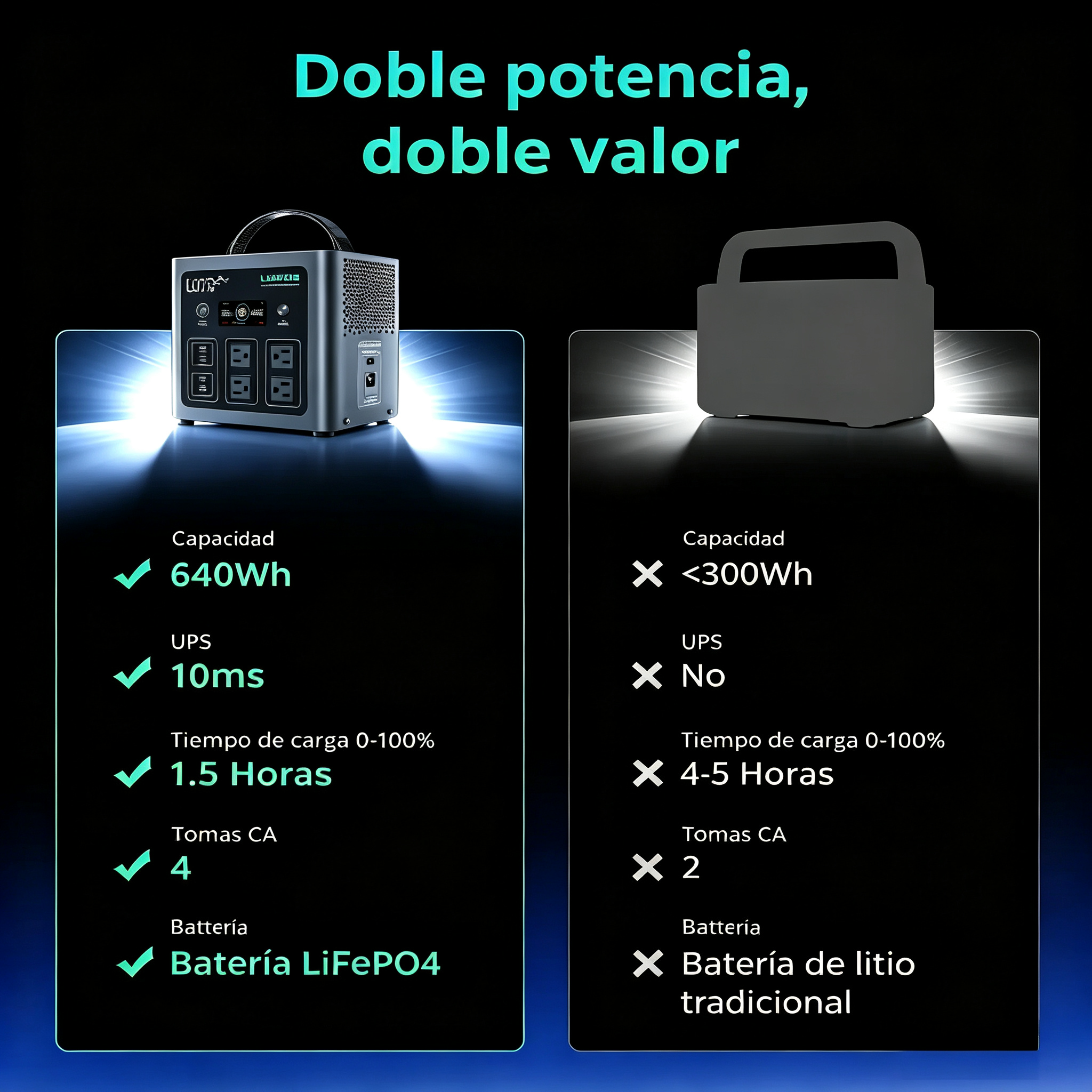Estación de energía portátil LIBRIDS C600: respaldo para el hogar, camping y cortes de luz; generador solar con batería LiFePO4 de 640 Wh, 8 puertos y carga ultrarrápida (0-80 % en 1 hora); fuente de energía de emergencia, ideal para viajes, autocaravanas