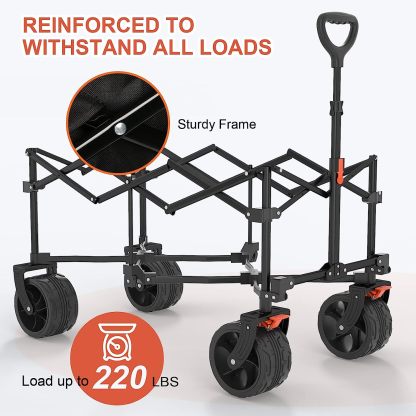 Navatiee Collapsible Folding Wagon, Beach Wagon Cart Heavy Duty Foldable with Big Wheels