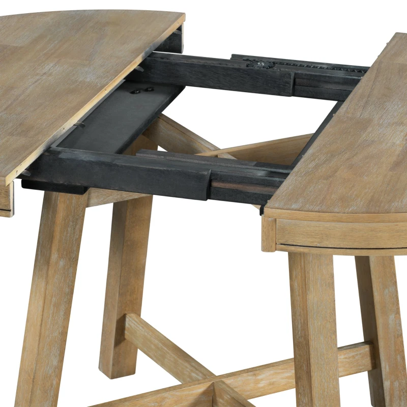 Juego de mesa de comedor de 5 piezas, mesa redonda extensible con base en forma de X y 4 sillas tapizadas, longitud ajustable de 42 a 58 pulgadas