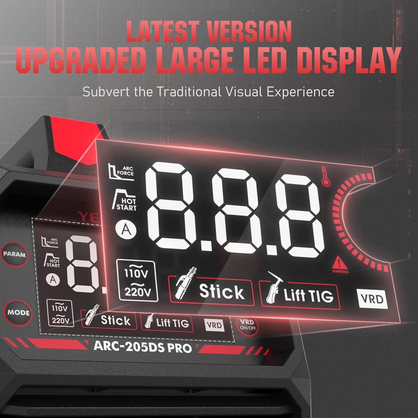 YESWELDER Soldador de barra de 205 amperios con visualización LED grande, máquina de soldadura IGBT, máquina de soldadura de arco MMA portátil de 110 V/220 V de doble voltaje