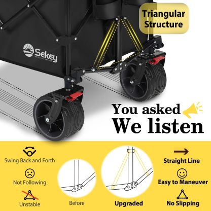 Sekey Carro plegable plegable de 48 pulgadas de largo con capacidad de peso de 420 libras, carro de jardín plegable de 300 litros de servicio pesado con ruedas de playa grandes todo terreno y soportes