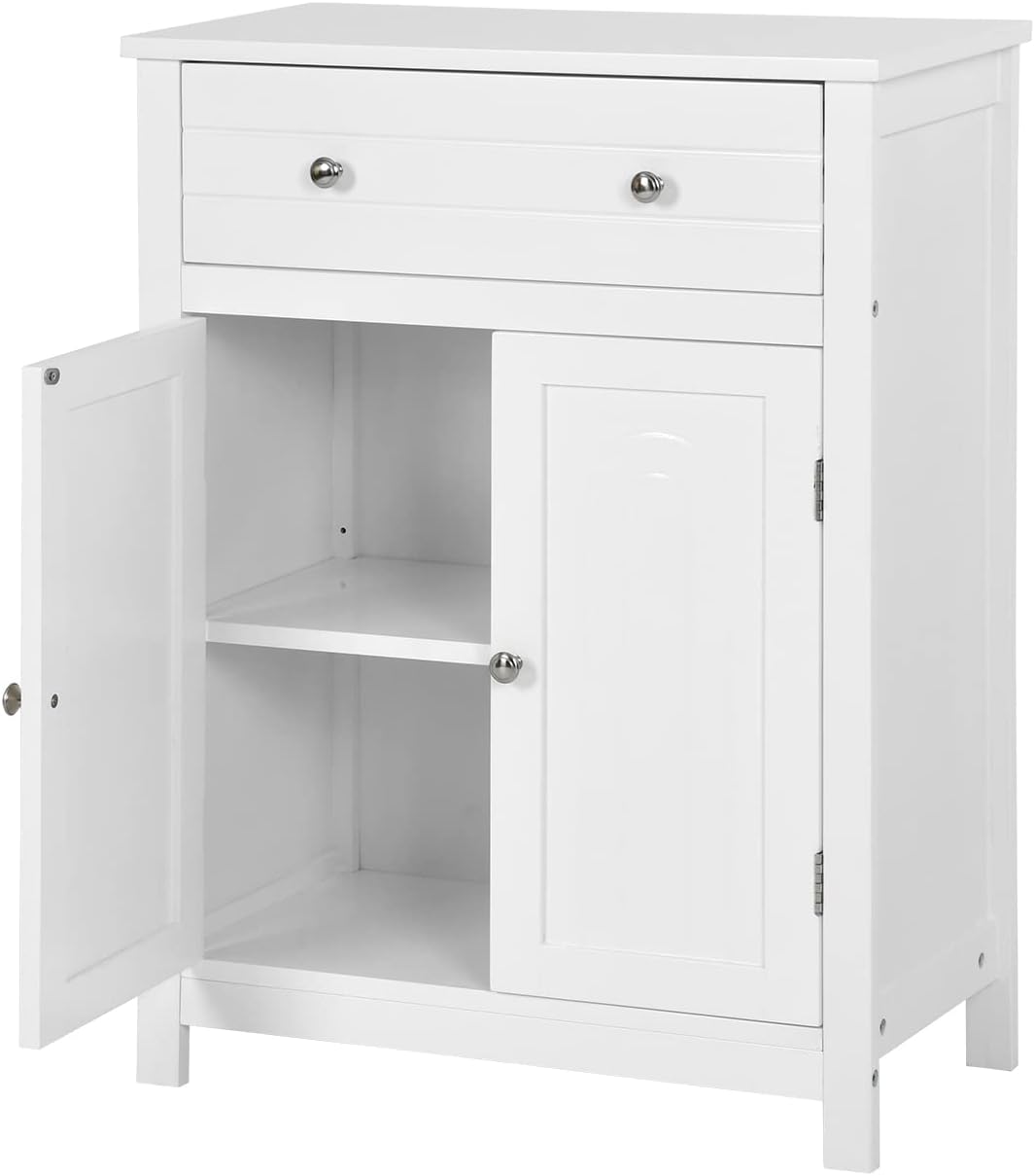 Gabinete de Almacenamiento para Piso de Baño con Puerta Doble, Estante Ajustable, para Baño, Sala de Estar, Cocina, Estilo Nórdico Escandinavo, Fácil Montaje