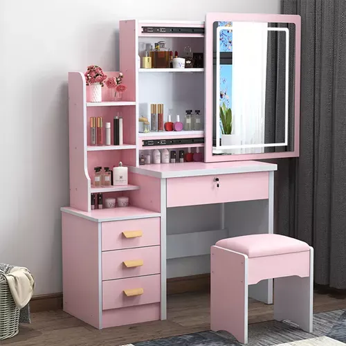 Tocador Multifuncional Moderno Con Espejo, Silla Y 4 Cajones