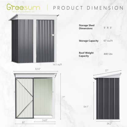 Greesum - Cobertizo de almacenamiento de metal para exteriores, 5 pies x 3 pies, herramienta de acero para cobertizo de almacenamiento con puerta y cerradura, para patio trasero, jardín, patio, césped (5 x 3 pulgadas), color café