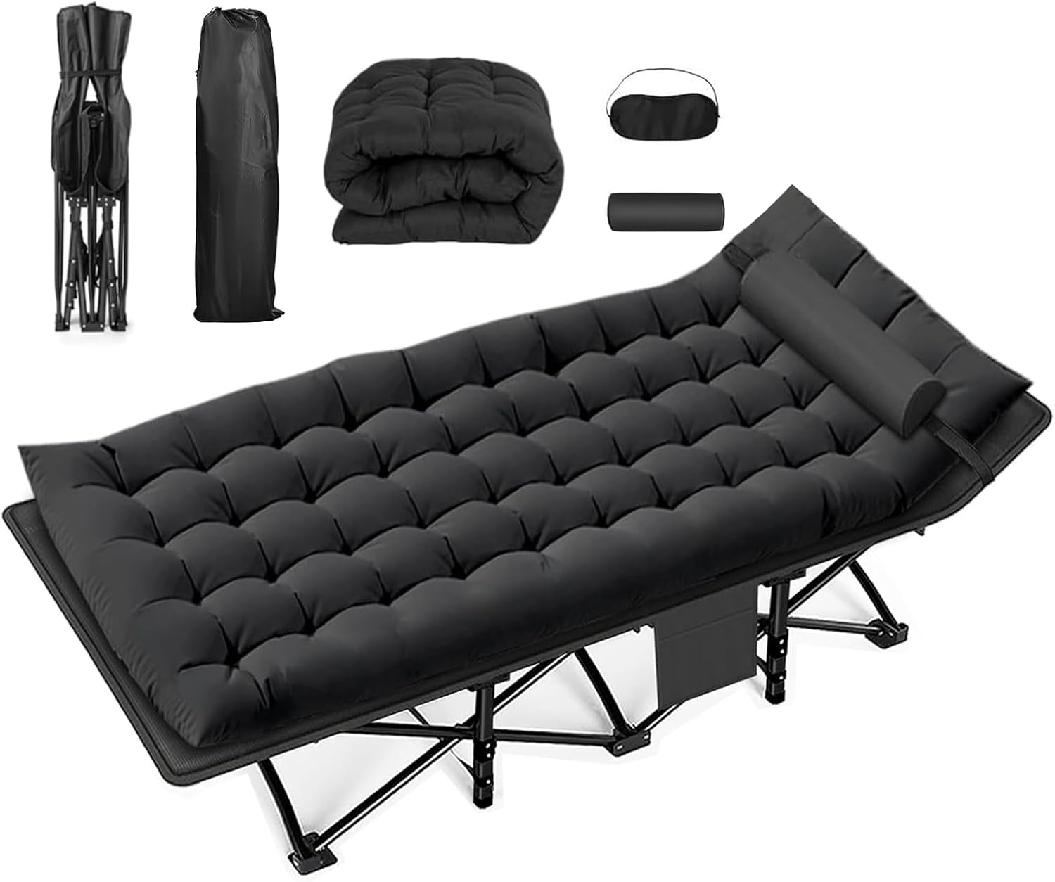 Kayoosi Catre Camastro Plegable Acampar, 190*80CM Cama Plegable Portátil con Cojines de Algodón, Almohadas y Bolsa de Almacenamiento. Cama de Camping Plegable para Ocio en Interiores y Camping (Gris)