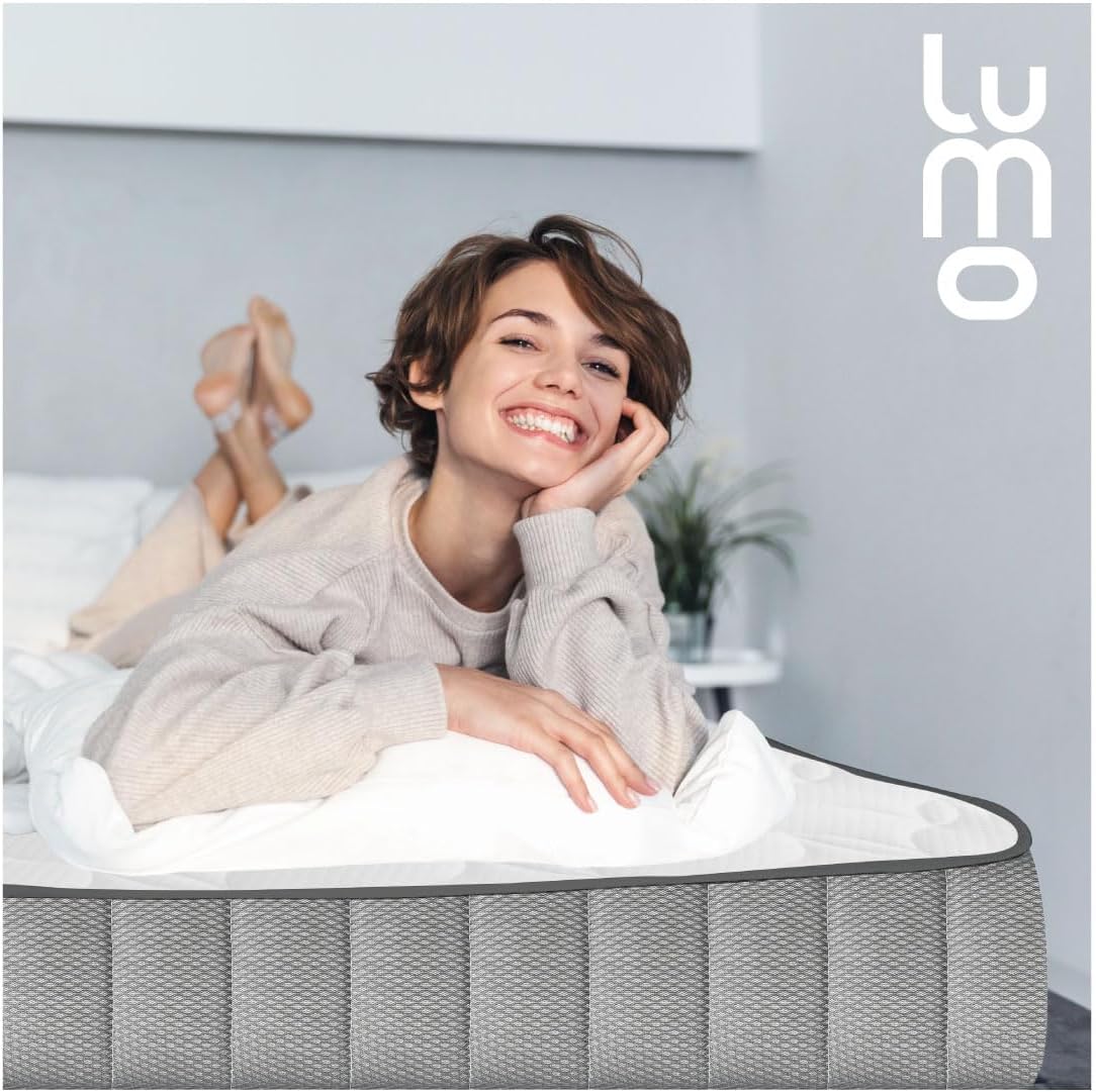 LUMO HOME Colchones Premium de Memory Foam Brinda Frescura al Dormir Anti Ácaros de Grosor Transpirable e Hipoalergénico Blanco (23 cm, Matrimonial)