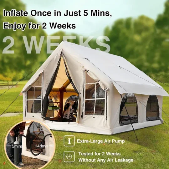 Tienda inflable para acampar 5~8 personas Gran carpa inflable para casa, sin necesidad de montaje Tienda de glamping de lujo, 10x10 pies