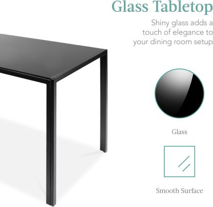 Best Choice Products - Juego de mesa de cocina y comedor de 5 piezas con tapa de cristal y 4 sillas de cuero Dinette, color negro