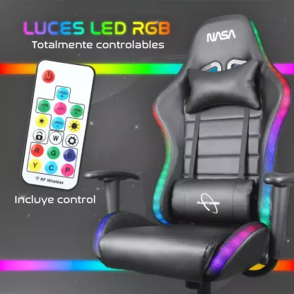 Silla De Escritorio Nasa Pro Gamer Ergonómica Con Luces Led Color Negro Material del tapizado Cuero sintético