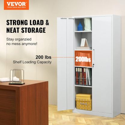 Metal Storage Cabinet with Wheels, 75'' Locking Steel Storage Cabinet with 2 Magnetic Doors and 4 Adjustable Shelves for Office, Garage, Home