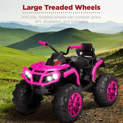 Best Choice Products 12V ATV eléctrico para niños de 4 ruedas con audio Bluetooth, velocidad máxima de 3.7 mph, neumáticos con banda de rodadura, faros LED, radio, color negro
