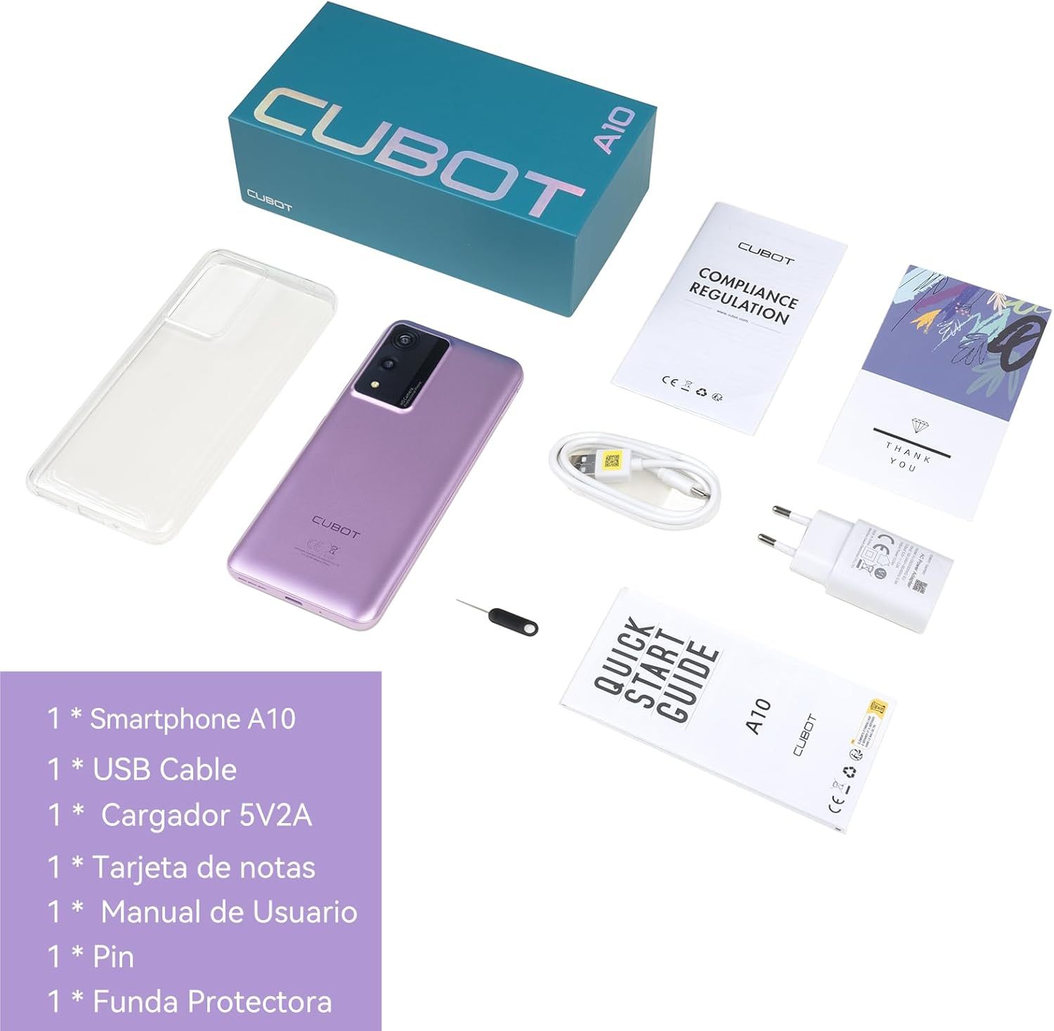 CUBOT Celular A10, Android 14 Smartphone Desbloqueado con Batería de 5100mAh,12(4+8 Extendido) GB RAM 128GB ROM,6.56" HD+ Pantalla Teléfono 48MP Principal Cámara,90Hz/5G WiFi/Face ID