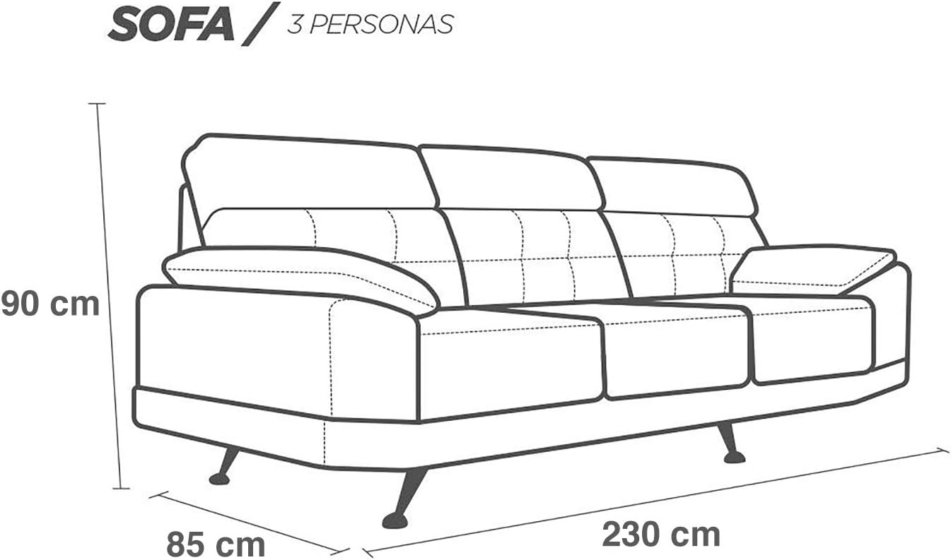 CONFORTOPIEL | Sofá de Piel Genuina Dublin (Chocolate) Medidas APROXIMADAS: (230 cm Largo x 85 cm Profundidad x 95 cm Altura)