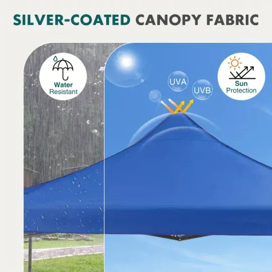 Carpa con dosel, refugio portátil emergente para exteriores de 10 x 10 pies, fácil cierre central de 1 empuje, protección UV y bolsa de transporte.