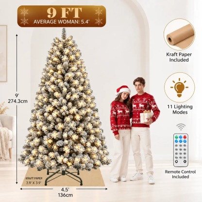 【11 modos de iluminación】 Árbol de Navidad artificial YITAHOME (disponible en 4,5 / 6 / 7,5 / 9 pies) con puntas de PVC y luces de color blanco cálido; ideal para la decoración del hogar o la oficina.
