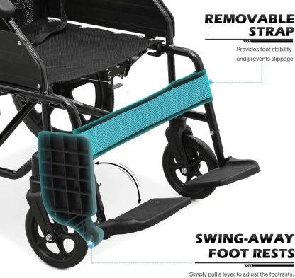 Monicare - Silla de ruedas para adultos con reposapiés abatible y frenos de mano con cierre de bucle, silla de rueda de asiento de 17.5 pulgadas, rueda trasera de 15 pulgadas, ligera, ultraligera,